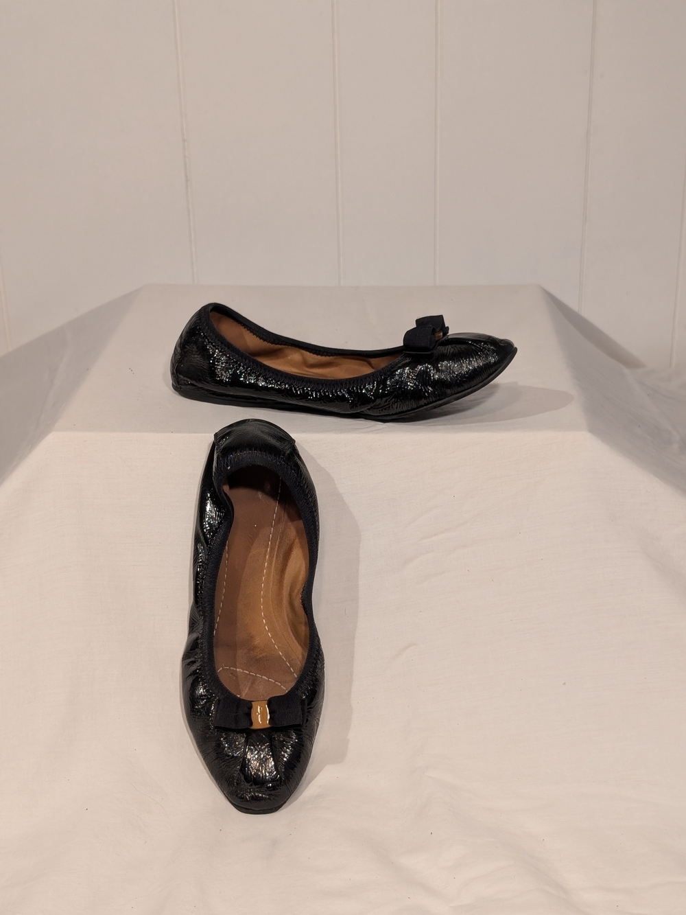 Salvatore Ferragamo Black Patent Bow Ballet Flats